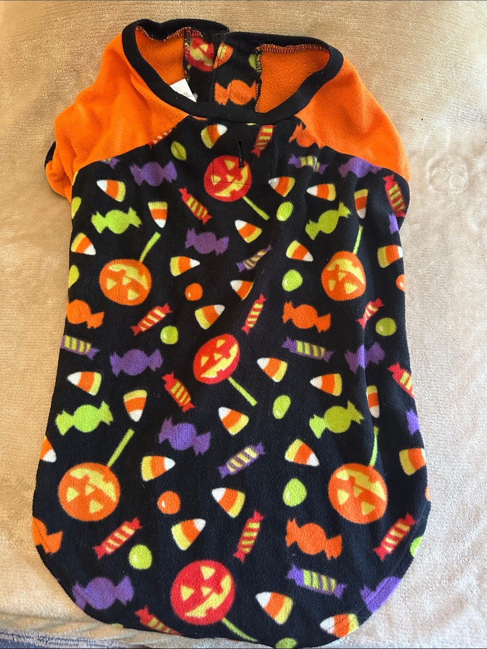 Halloween Candy Print Fleece Dog Pullover - Orange & Black
